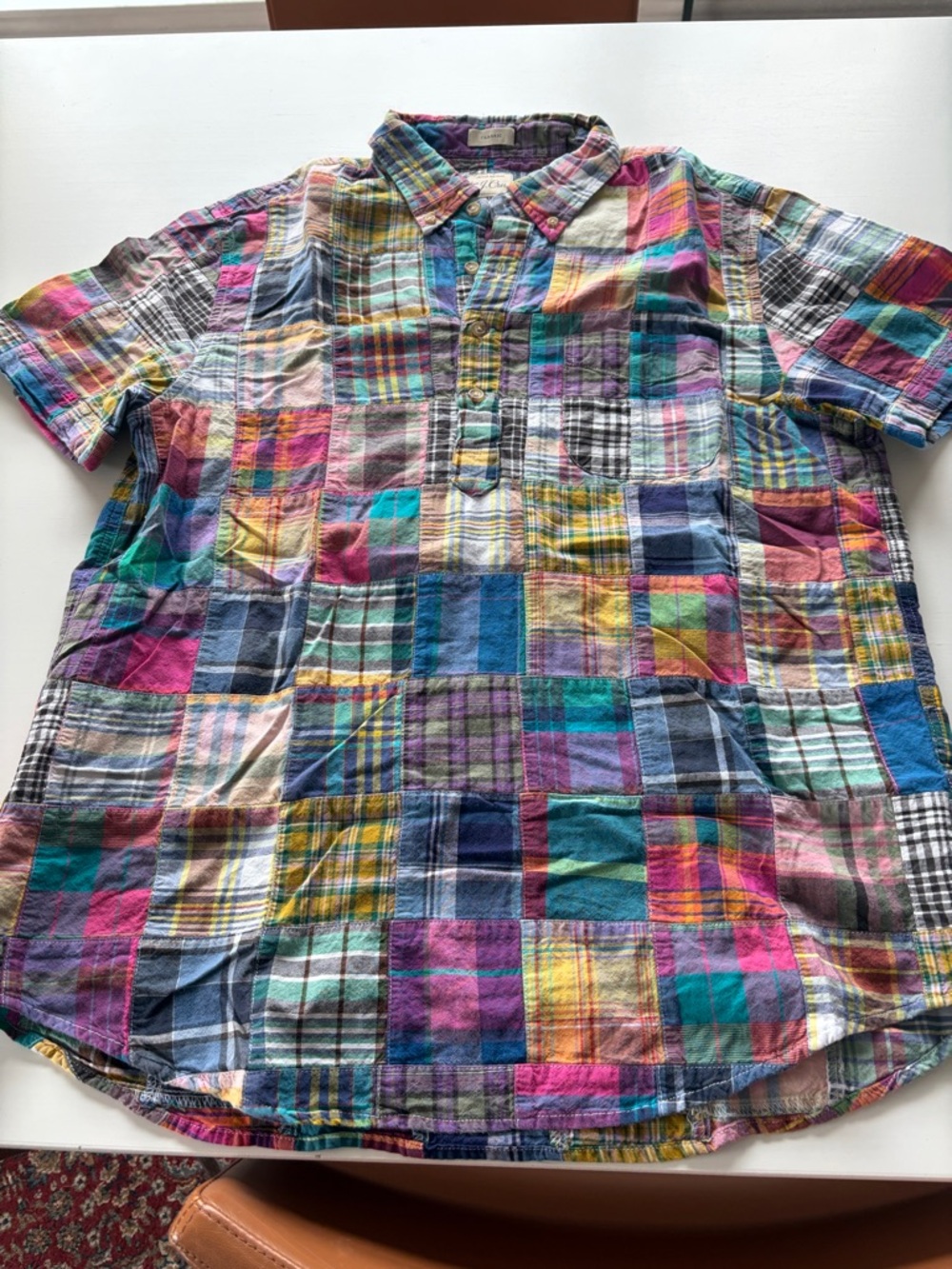J. Crew Multicolor Patchwork Plaid Short-Sleeve Button Shirt
